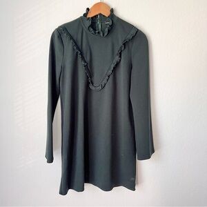 Zara Forest Green Ruffle Long Sleeve Dress Sz L